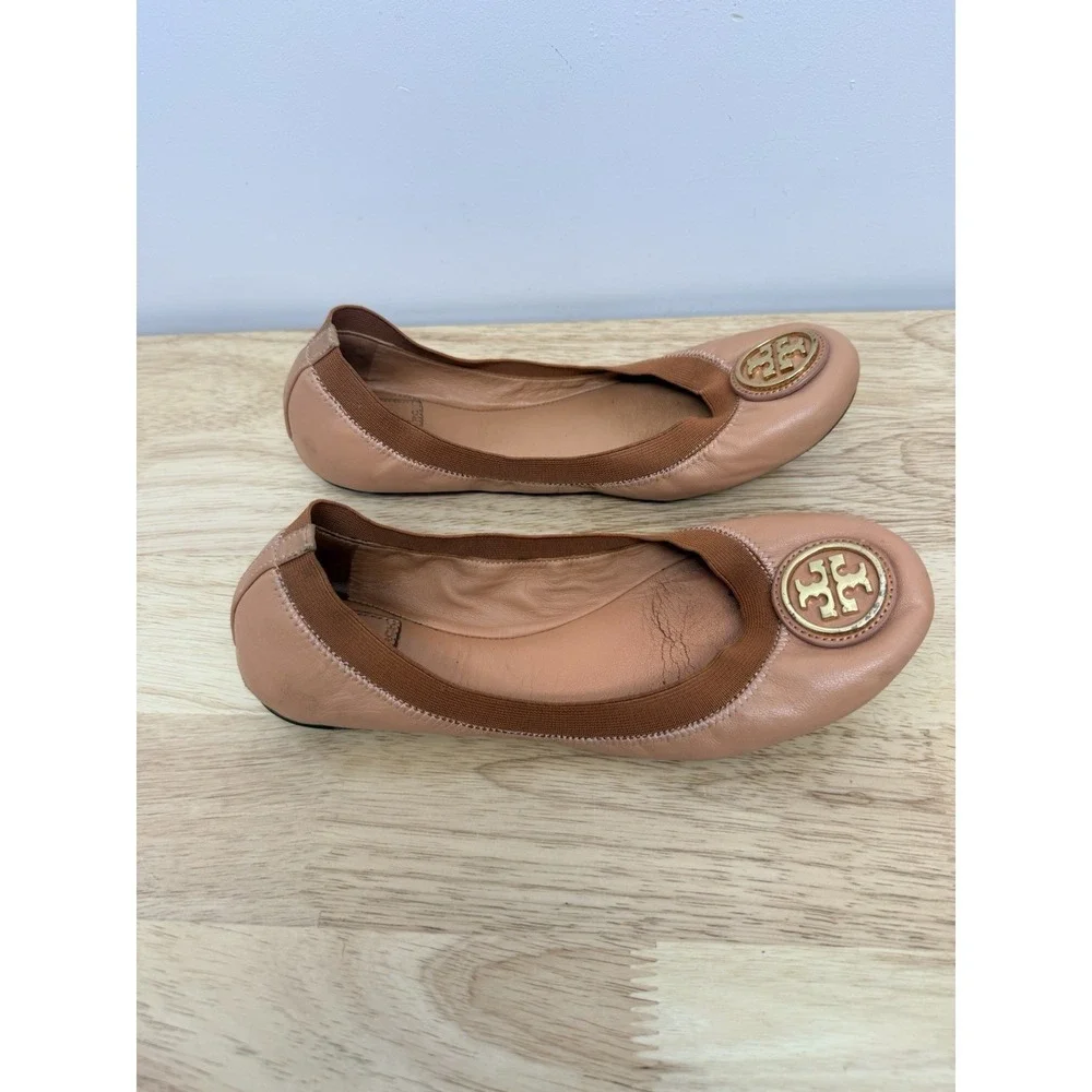 Tory Burch Women's Pale Pink Caroline Ballet Flat Shoes 8 M Logo Designer #9 - Picture 2 of 15